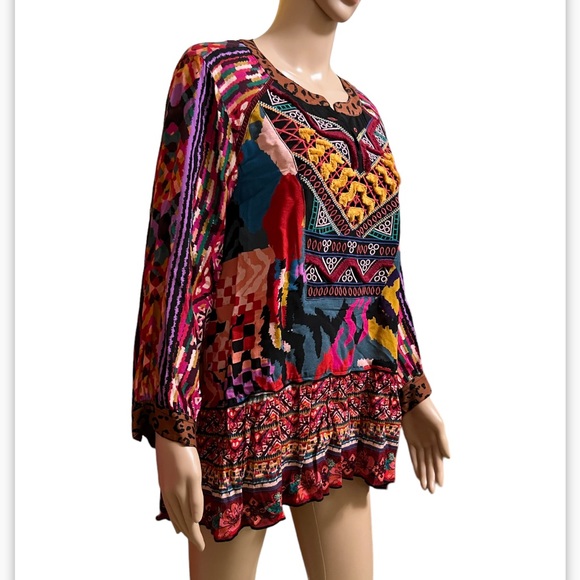 John Mark Geometric Floral Print Embroidered Front Split V-Neck 3/4 Hem … - Picture 3 of 10